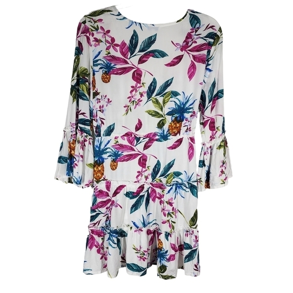 BLUE ISLAND BEACH FLORAL PLUNGING NECKLINE MINI DRESS - Picture 5 of 9